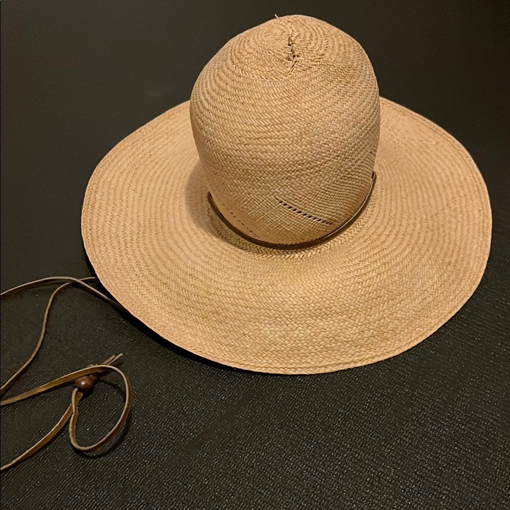 Vintage Straw Hat with Leather Details